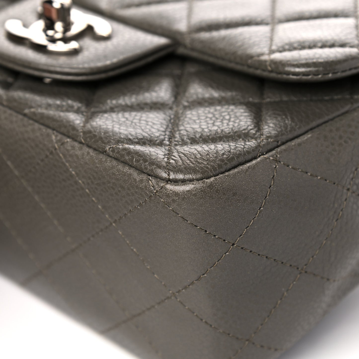 Caviar Quilted Mini Square Flap Dark Charcoal