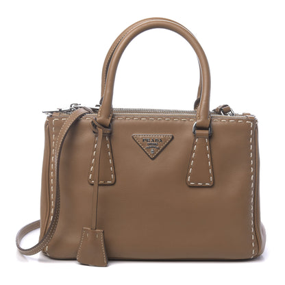 Prada City Calf Mini Hand Stitched Galleria Double Zip Tote Caramel 1 of 18