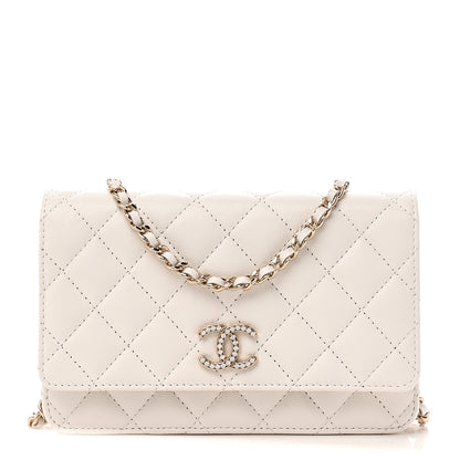 Chanel Caviar Quilted Crystal CC Wallet On Chain WOC White 1 of 12