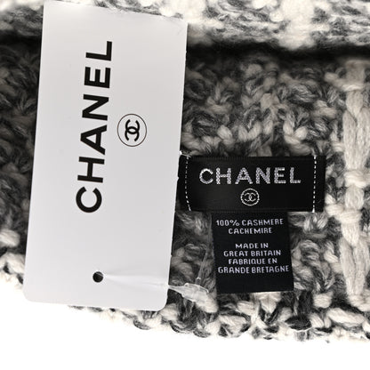 Chanel Cashmere Logo Beanie Hat Light Beige Black Grey 5 of 5