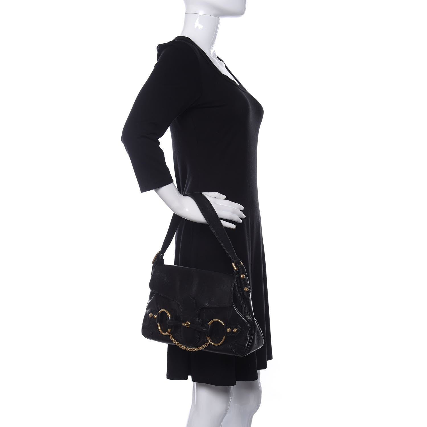 Gucci Calfskin Horsebit Flap Bag Black 2 of 12