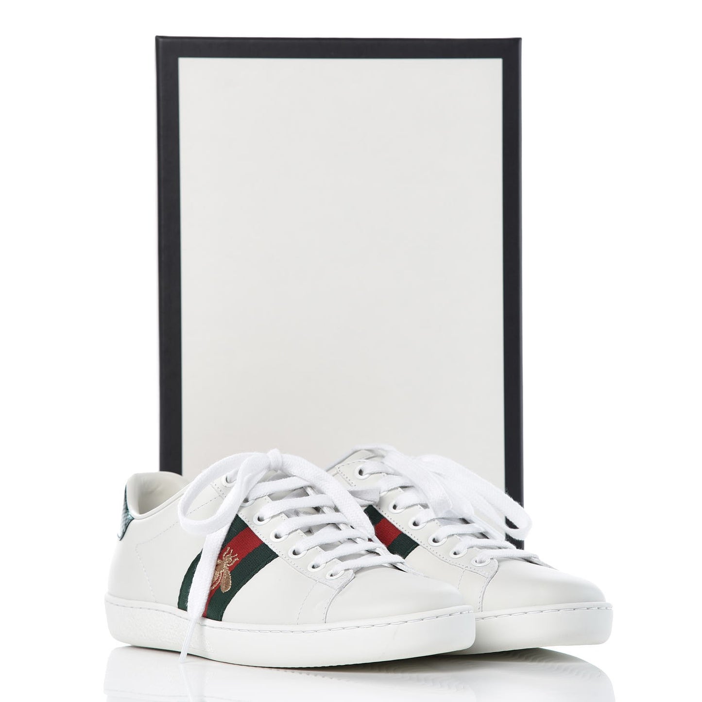 Calfskin Ayers Bee Embroidered Ace Sneakers 34.5 White Green