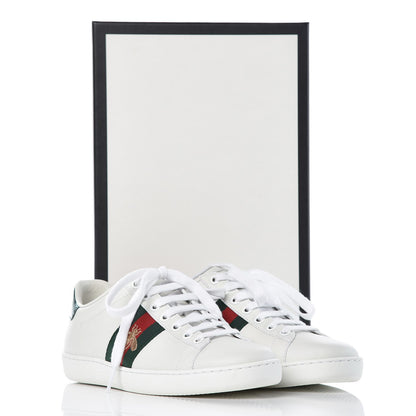 Gucci Calfskin Ayers Bee Embroidered Ace Sneakers 34.5 White Green 9 of 10