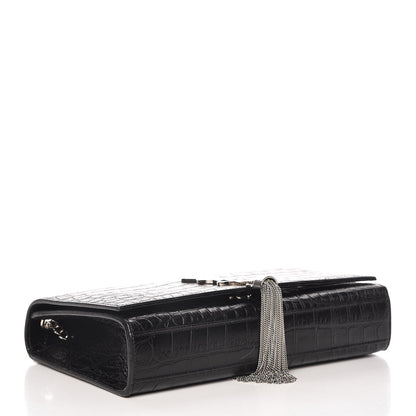 Saint Laurent Calfskin Crocodile Embossed Medium Classic Monogram Kate Tassel Satchel Black 4 of 12
