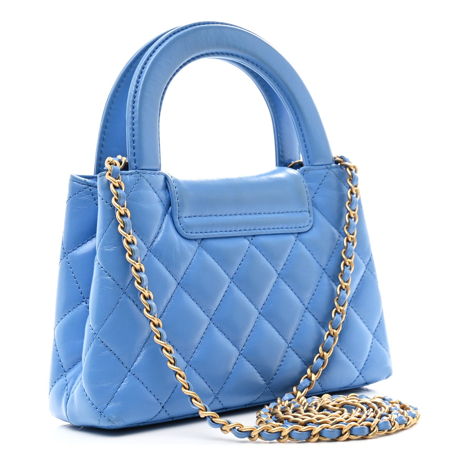 Chanel Shiny Aged Calfskin Quilted Nano Kelly Shopper Blue 3 of 11