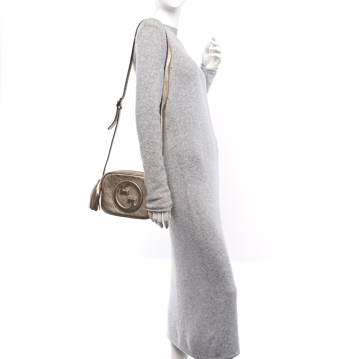 Gucci Metallic Sakai Be Green Calfskin Diagonal Stitched Small Blondie Shoulder Bag Golden Beige 2 of 9