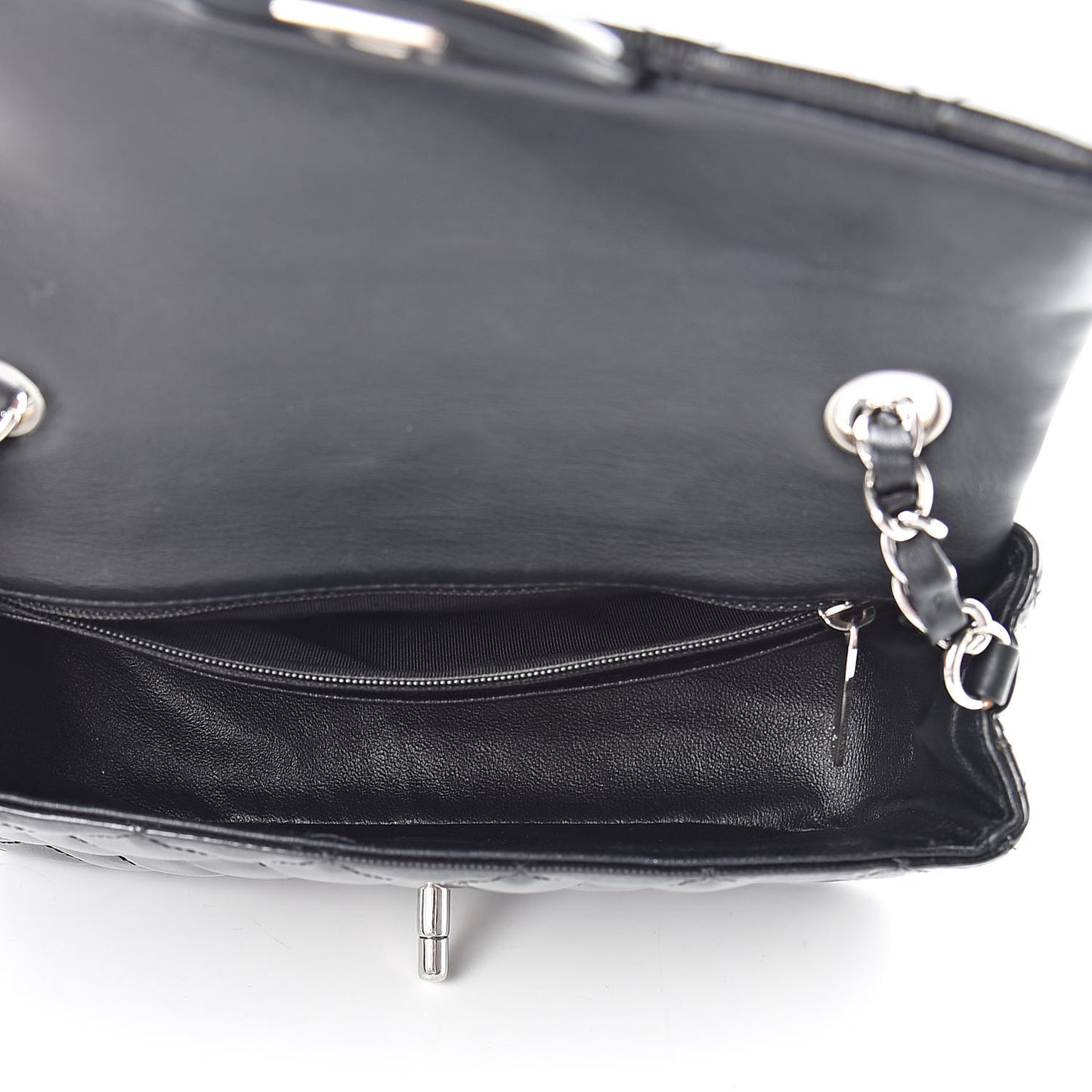 Striated Patent Calfskin Quilted Mini Rectangular Flap Dark Gray