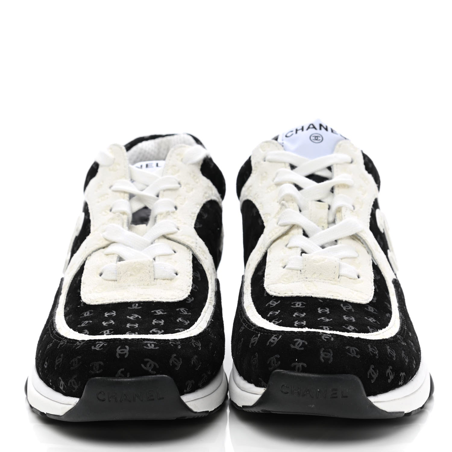 Chanel Suede Calfskin Printed CC Sneakers 41 White Black 2 of 9