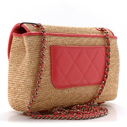 Chanel Raffia Lambskin Small Flap Bag Beige Coral 3 of 10