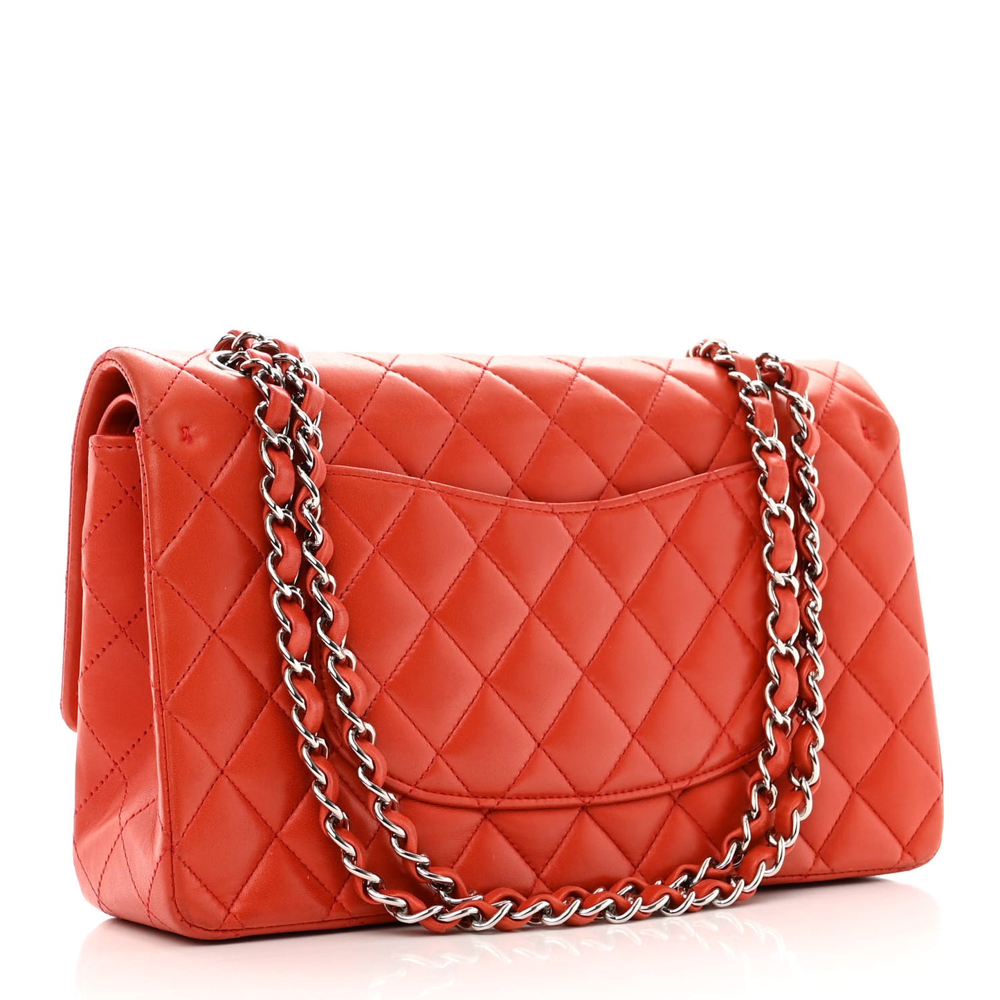 Lambskin Quilted Medium Double Flap Red