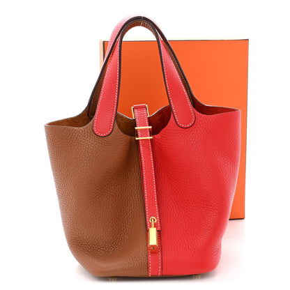 Hermes Taurillon Clemence Casaque Picotin Lock 18 PM Gold Rouge De Coeur 11 of 11