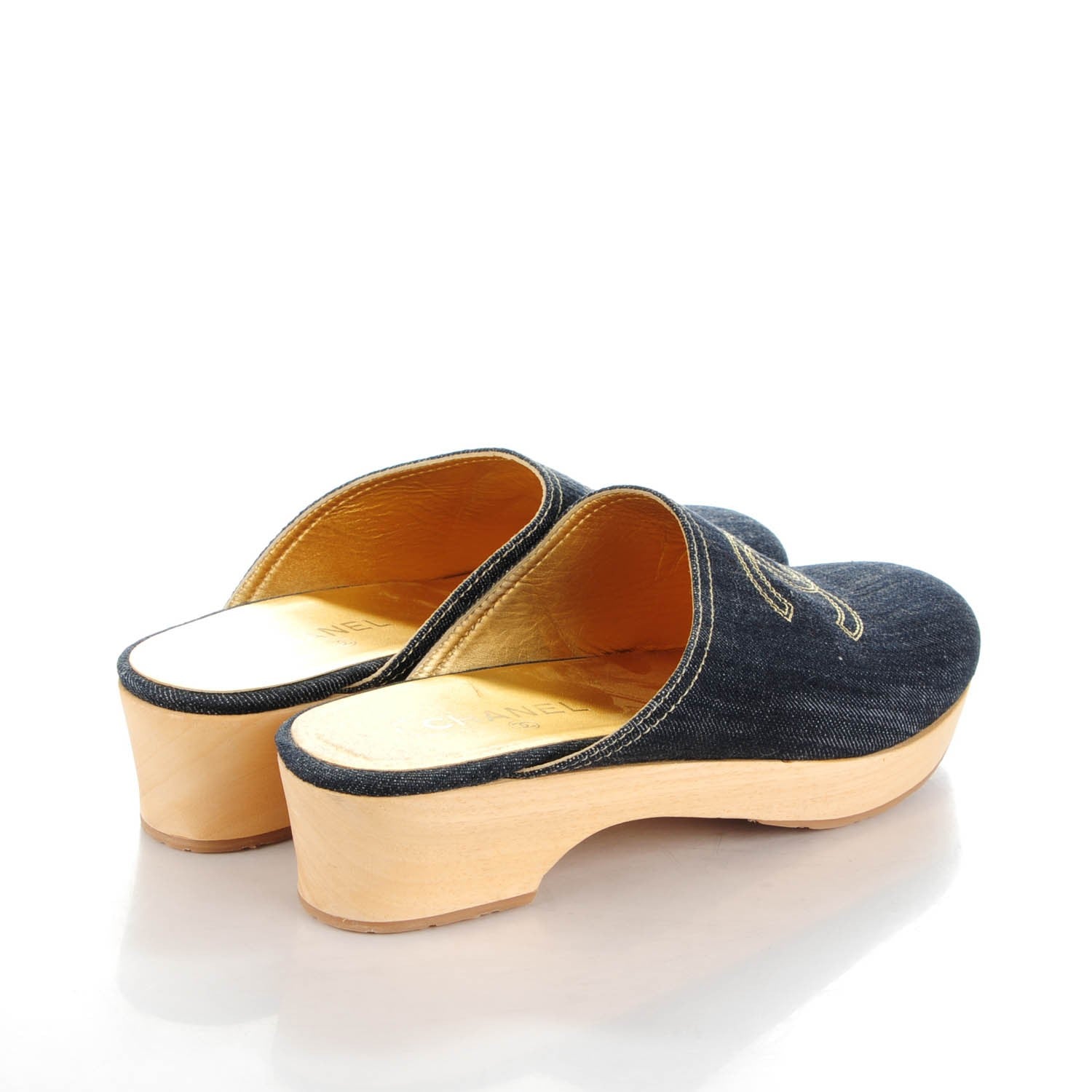 Chanel Denim Wooden CC Clogs 41 Blue 4 of 7