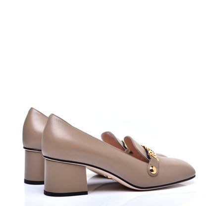 Gucci Malaga Kid Sylvie Web Chain Mid Heel Loafers 39 Mud 4 of 8
