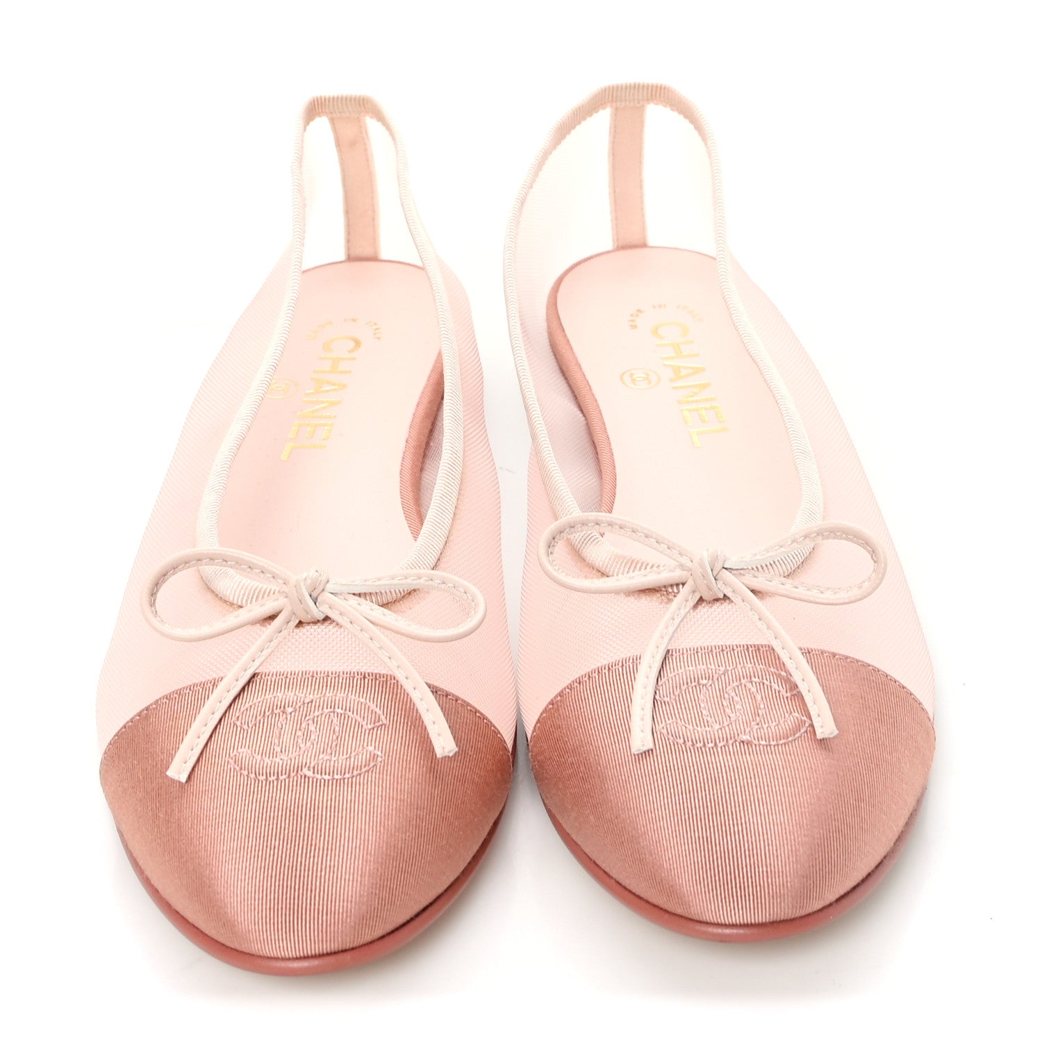 Chanel Mesh Grosgrain CC Cap Toe Ballerina Flats 39  Light Pink Dark Pink 3 of 9