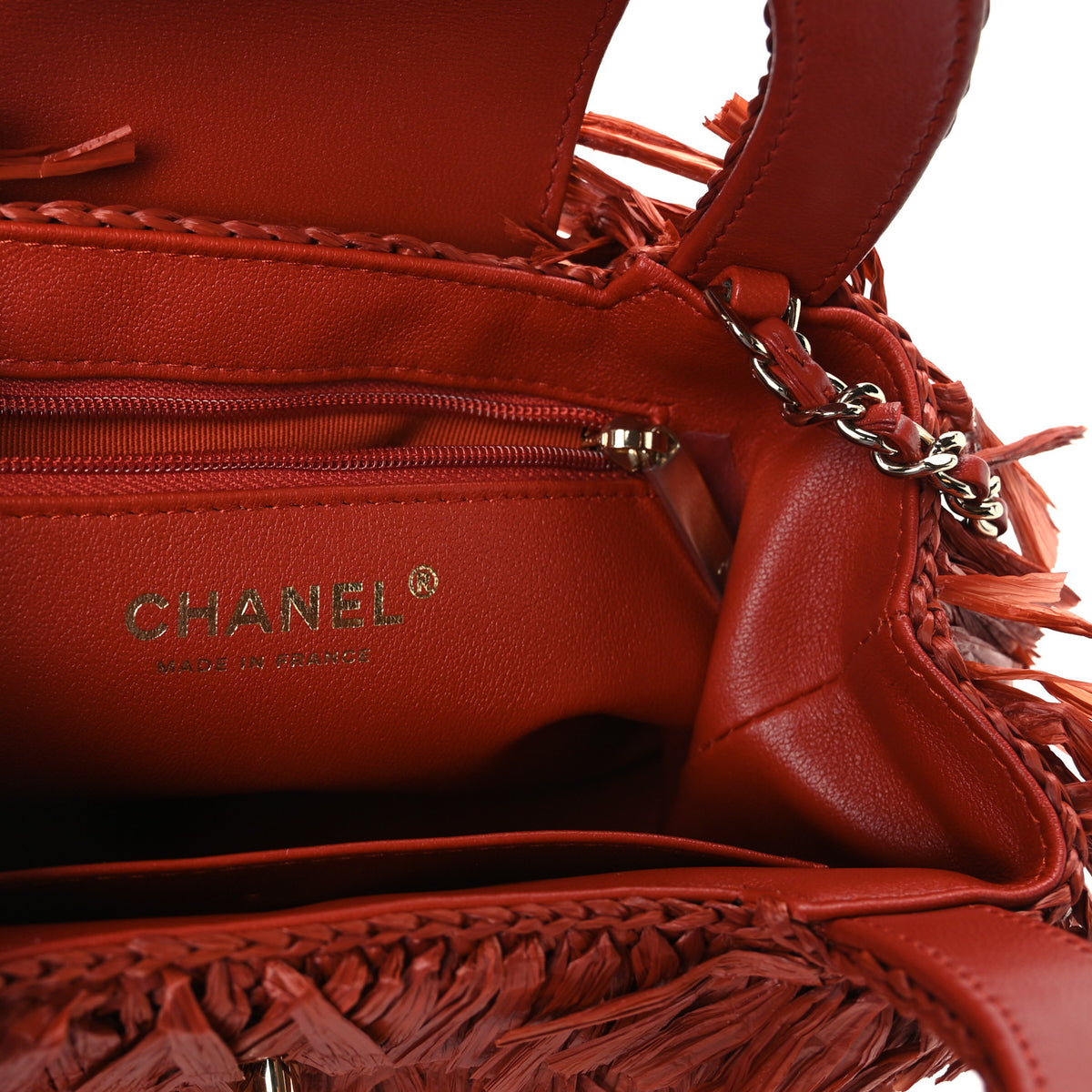 Chanel Raffia Fringe Nano Kelly Shopper Red 6 of 11