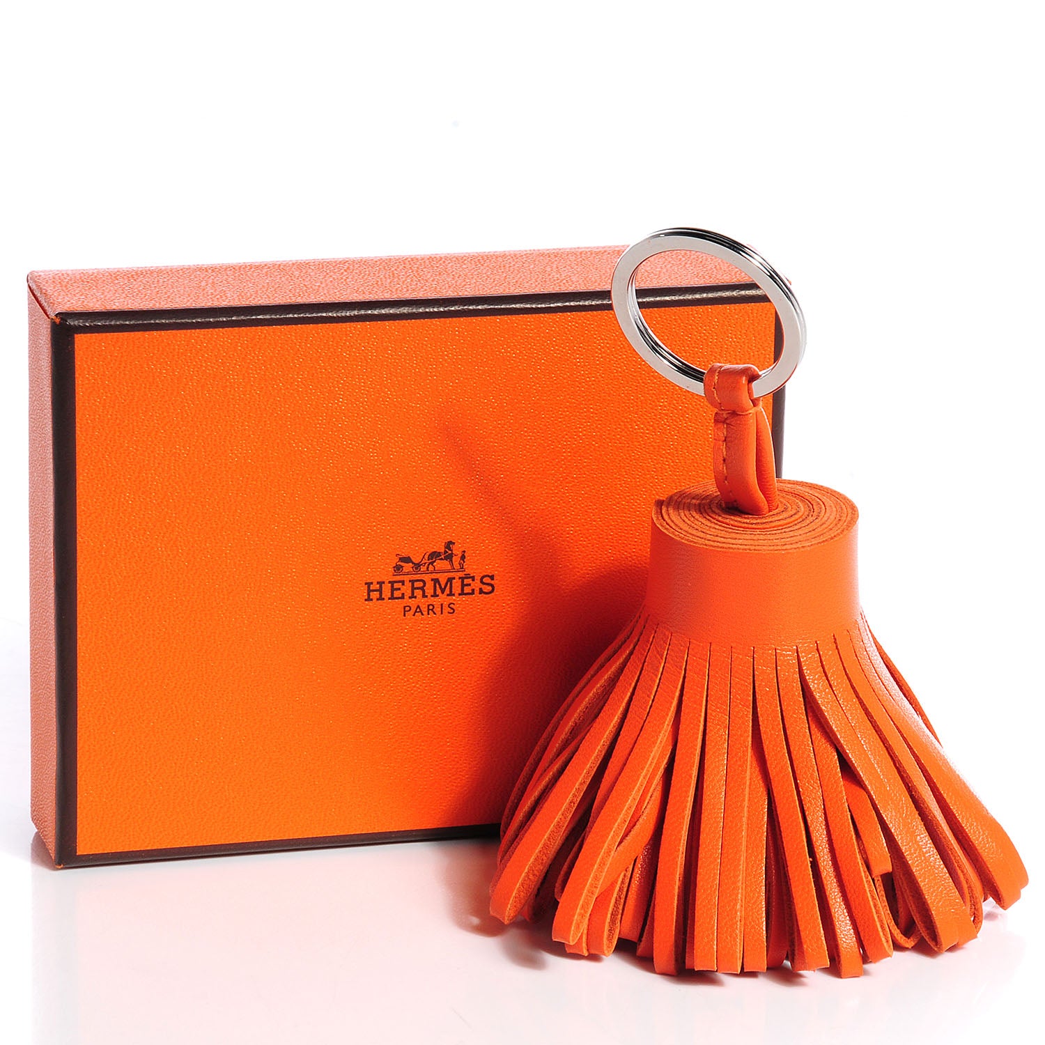 Hermes Lambskin Carmen Tassel Key Holder Feu Orange 5 of 5