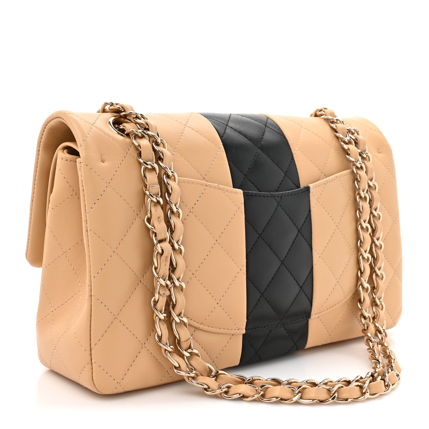 Chanel Lambskin Quilted Medium Double Flap Beige Black 3 of 10