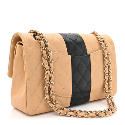 Chanel Lambskin Quilted Medium Double Flap Beige Black 3 of 10