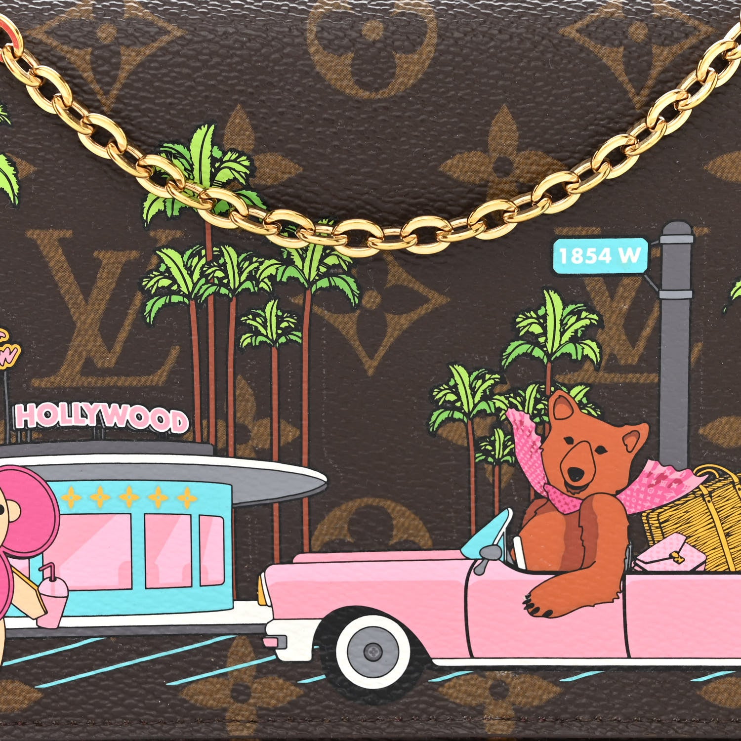 Louis Vuitton Monogram 2021 Christmas Animation Hollywood Pochette Felicie Chain Wallet Fuchsia 10 of 15