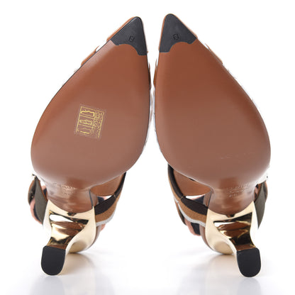 Fendi PVC Vitello FF Colibri 85mm Slingback Pumps 38.5 Transparent White Cuoio Avana 5 of 9