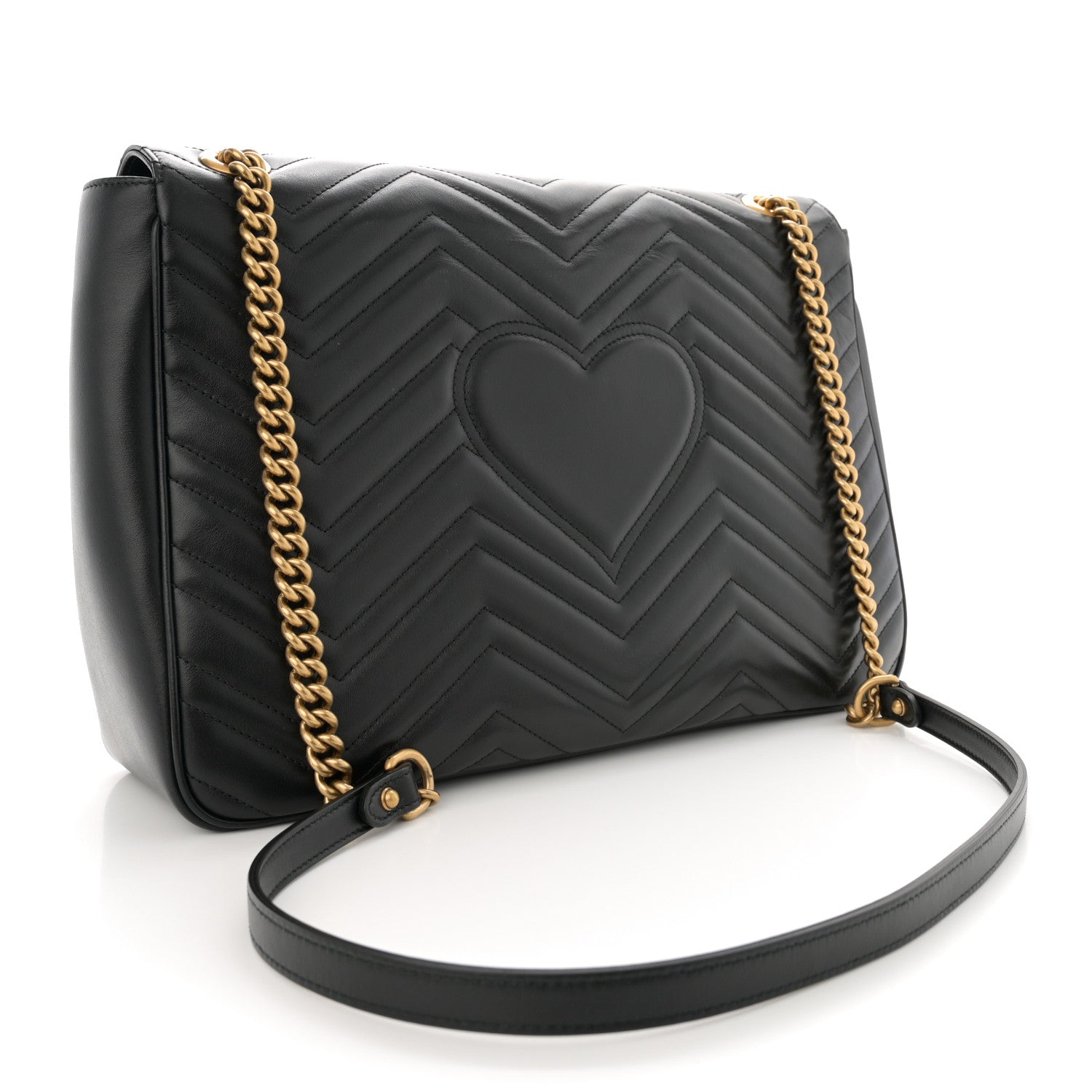 Gucci Calfskin Matelasse Large GG Marmont Shoulder Bag Black 3 of 12