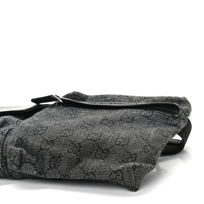 Gucci Denim Monogram Double Pocket Belt Bag Black 10 of 11