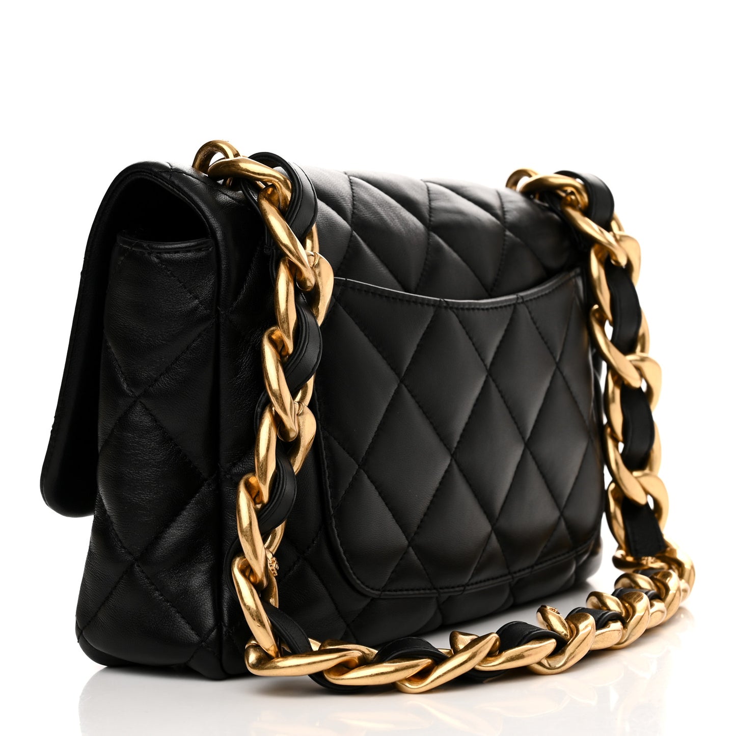 Lambskin Quilted Large CC Funky Town Flap Black