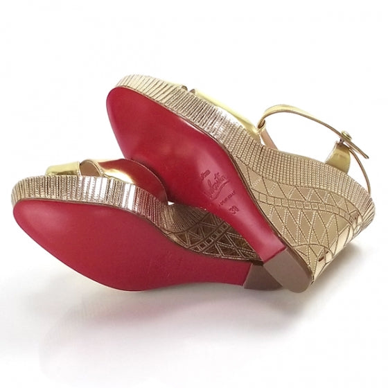 Christian Louboutin Gold Cotton Club Wedges 38 5 of 7
