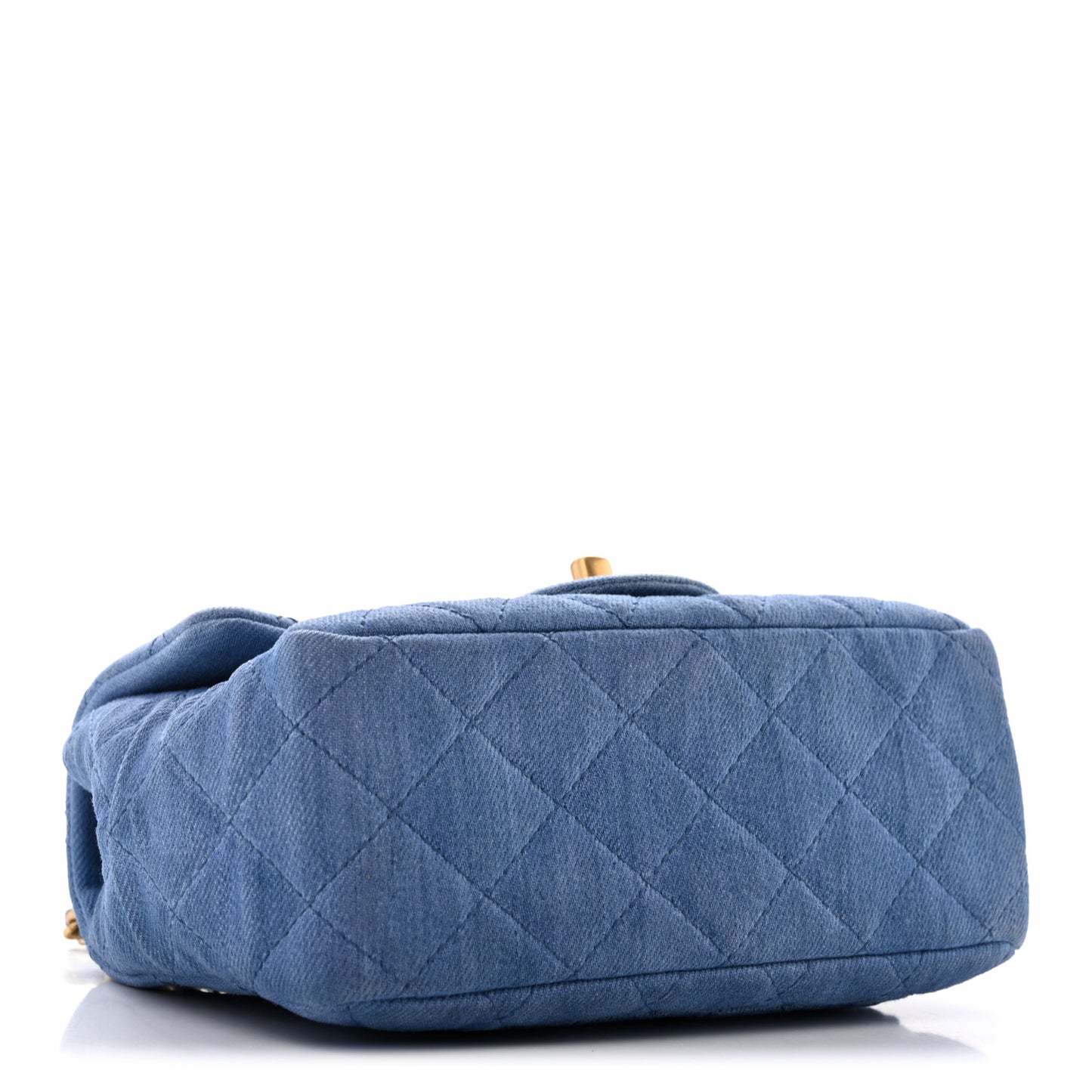 Denim Quilted Mini Pearl Crush Flap Blue