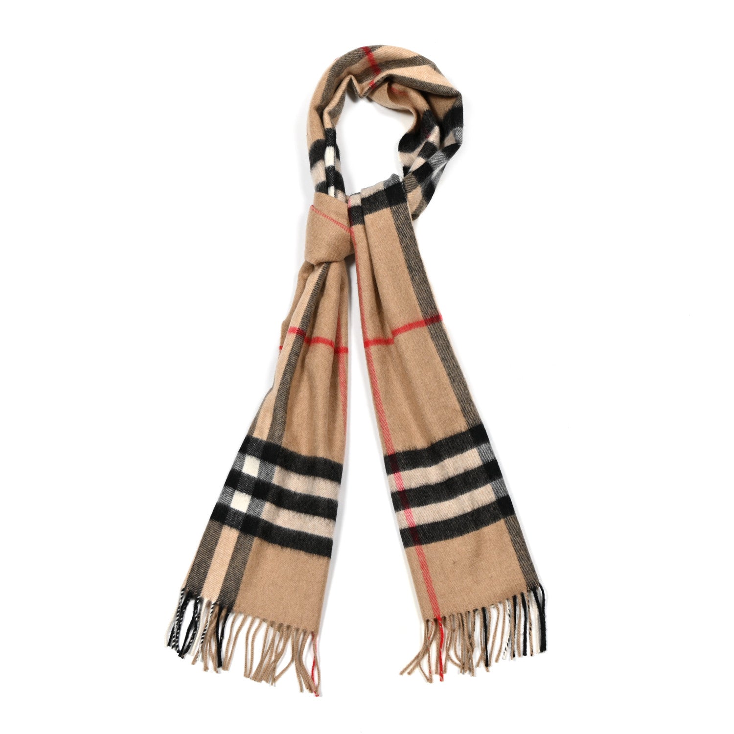 Burberry Cashmere Giant Heritage Check Fringe Scarf Camel 1 of 3