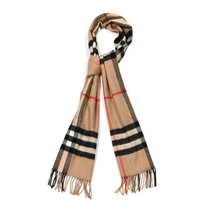 Burberry Cashmere Giant Heritage Check Fringe Scarf Camel 1 of 3