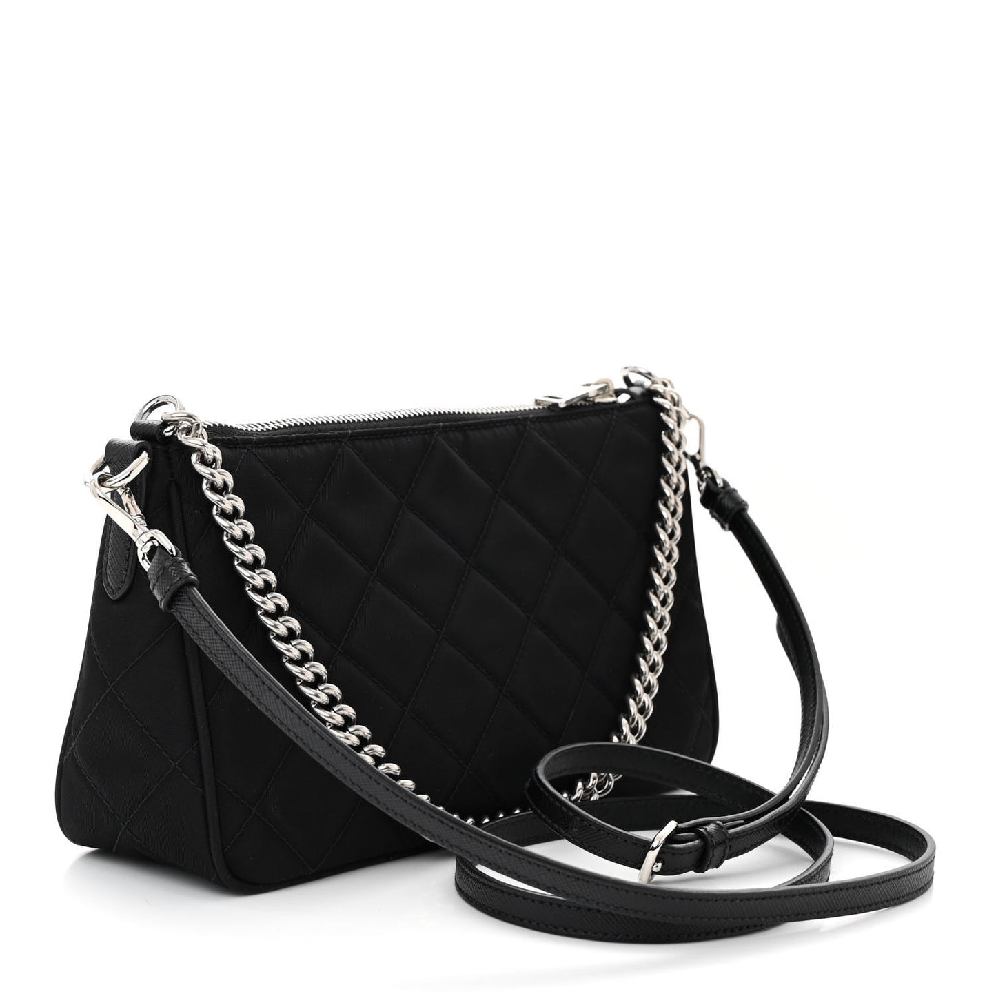 Nylon Tessuto Impuntu Quilted Crossbody Bag Black