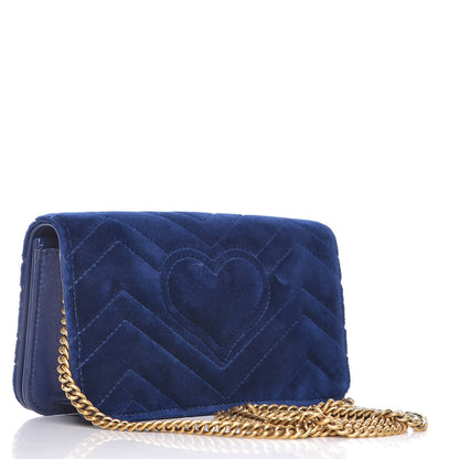 Gucci Velvet Matelasse GG Marmont Mini Bag Cobalt Blue 3 of 7