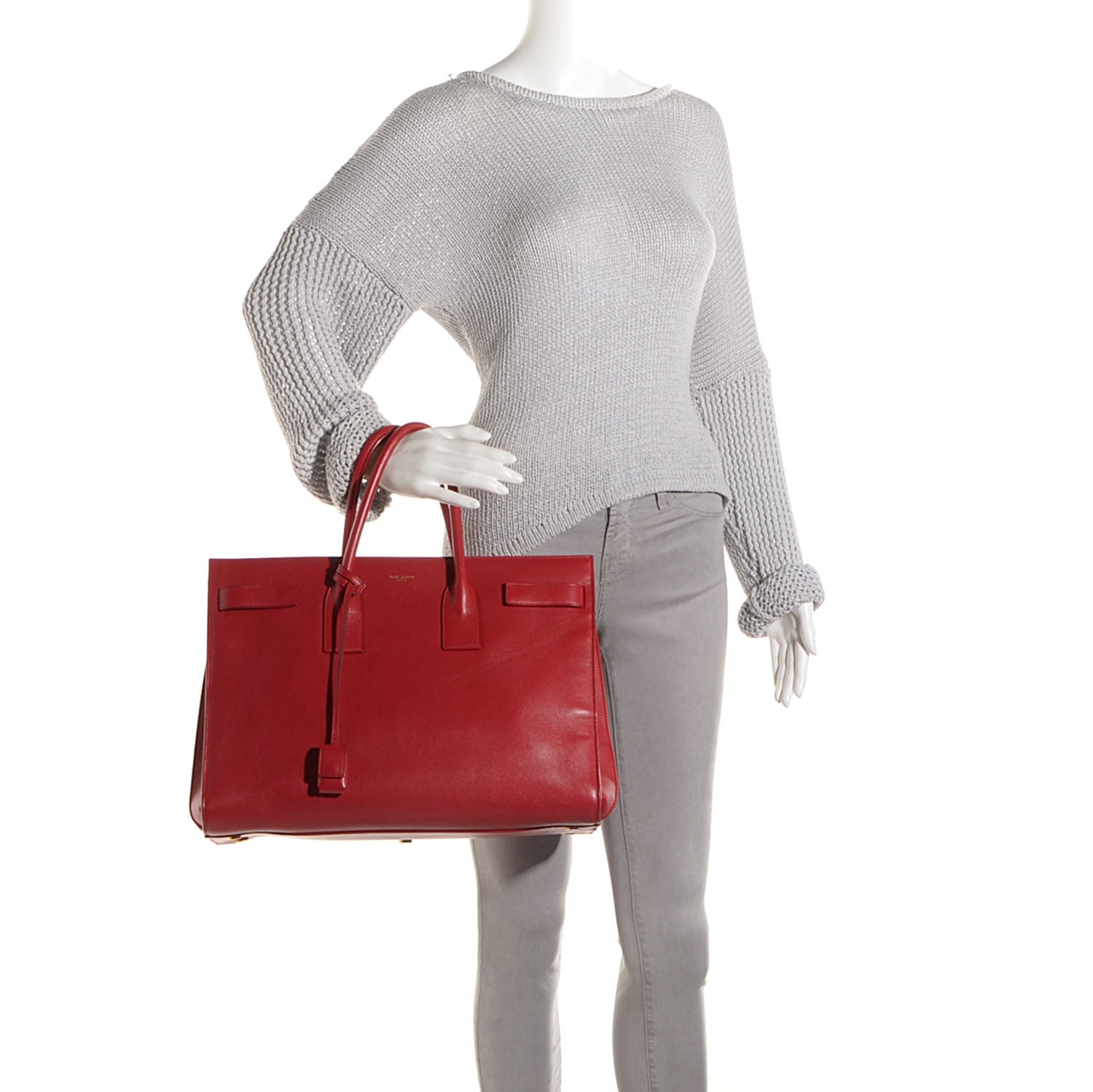 Saint Laurent Calfskin Large Sac de Jour Carryall Lipstick Red 2 of 8