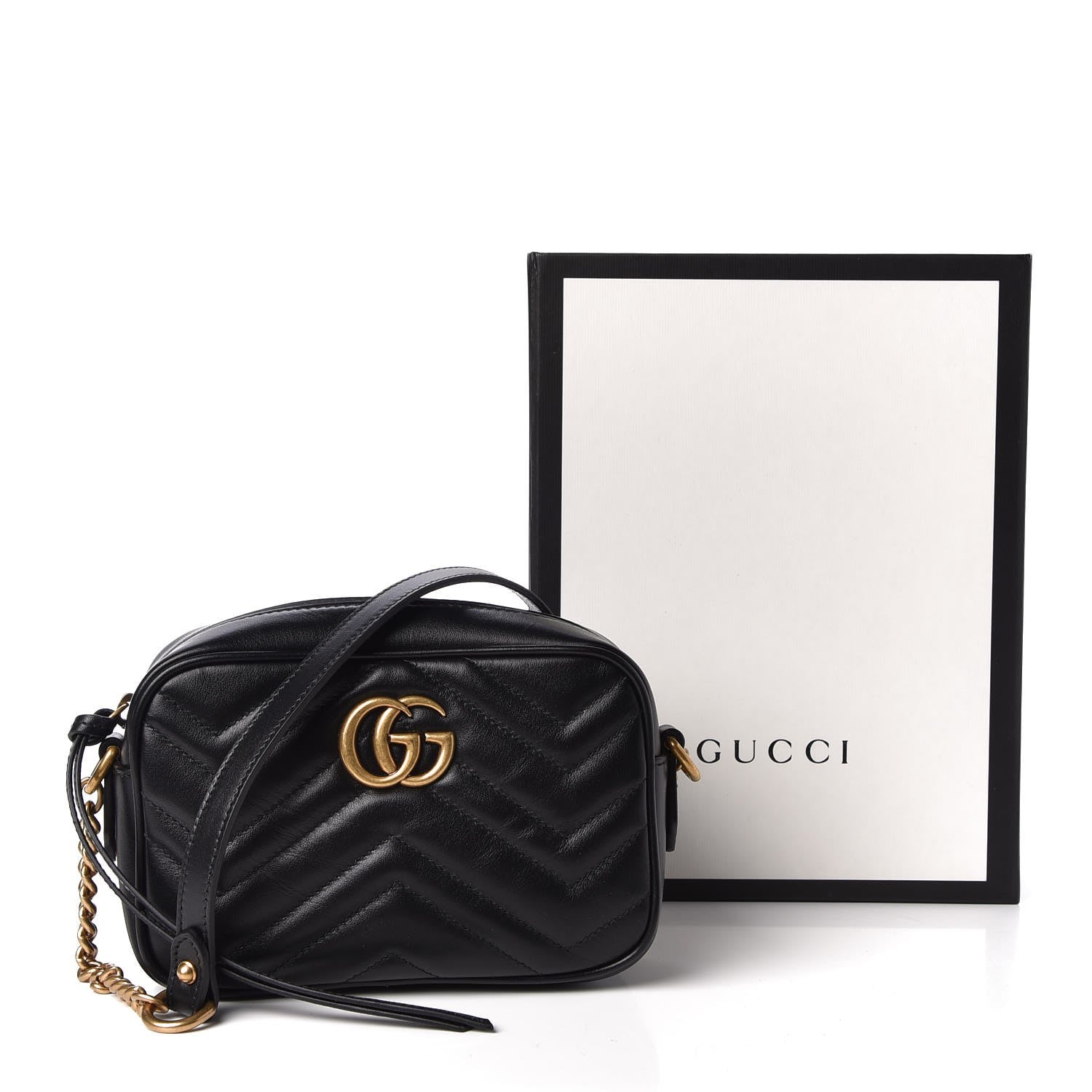 Gucci Calfskin Matelasse Mini GG Marmont Chain Shoulder Bag Black 8 of 8