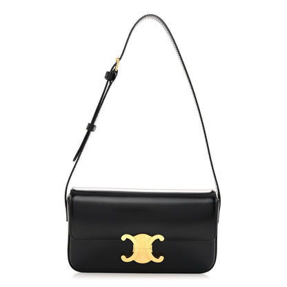 Celine Shiny Calfskin Triomphe Shoulder Bag Black 1 of 10