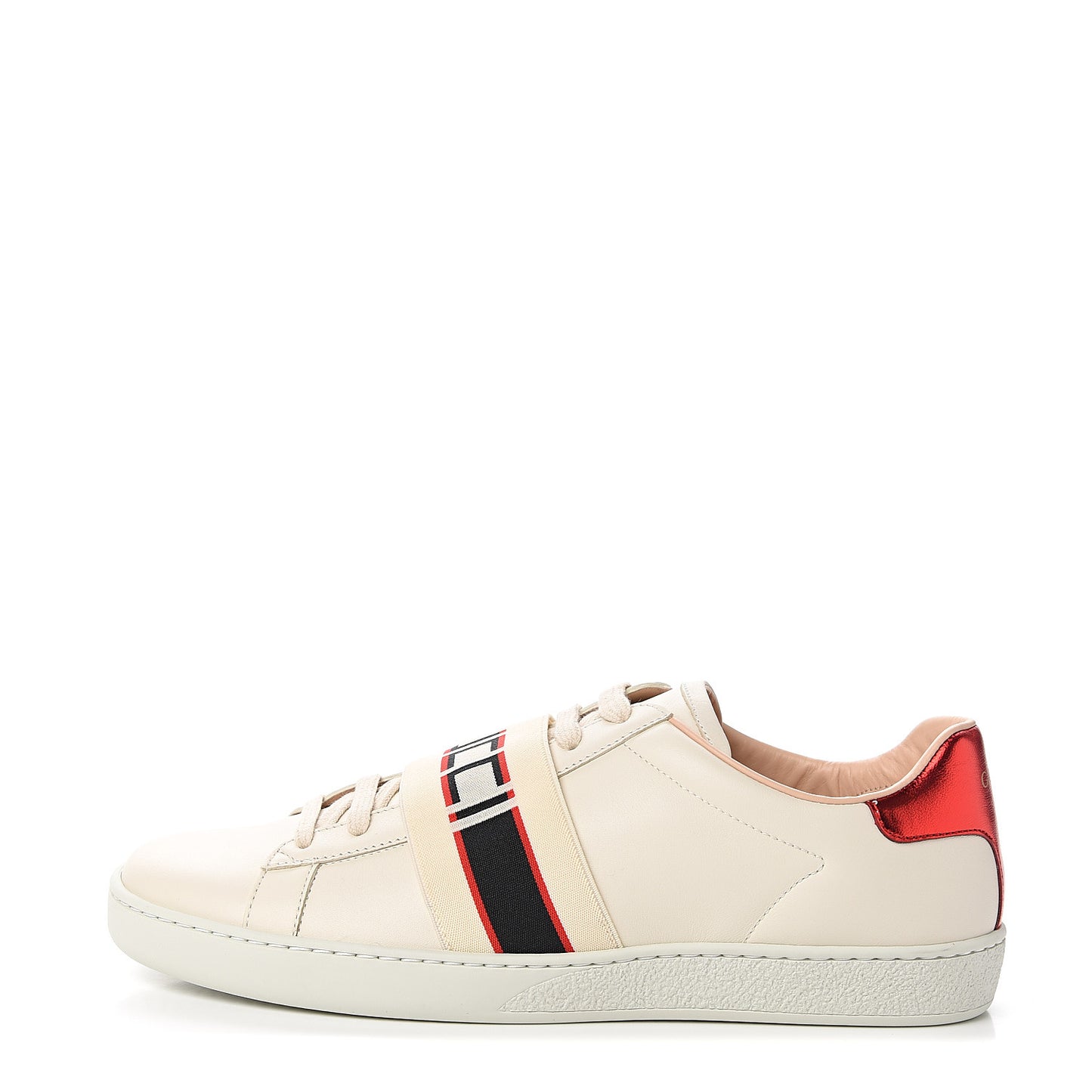 Calfskin Stripe Womens New Ace Sneakers 39.5 New Mystic White Ecru Red Flame