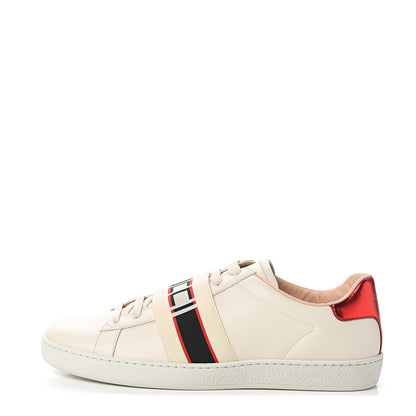 Gucci Calfskin Stripe Womens New Ace Sneakers 39.5 New Mystic White Ecru Red Flame 1 of 9