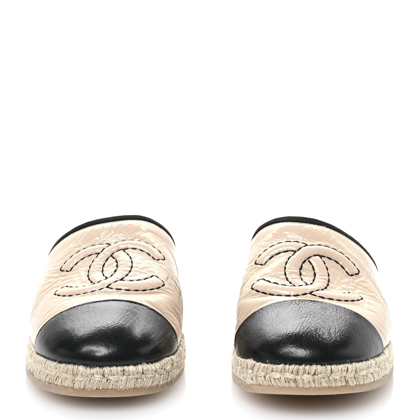 Crumpled Goatskin CC Espadrille Mules 40 Beige Black