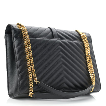 Saint Laurent Grain De Poudre Matelasse Chevron Large Monogram Satchel Black 3 of 9