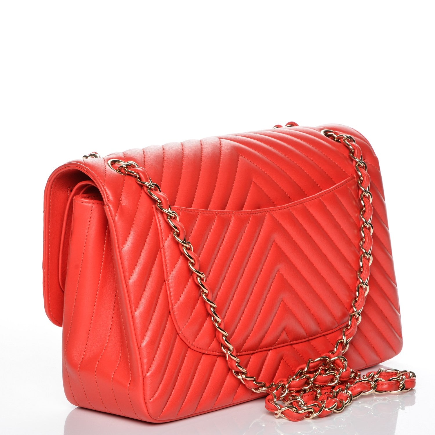 Chanel Lambskin Chevron Quilted Jumbo Double Flap Red 3 of 7