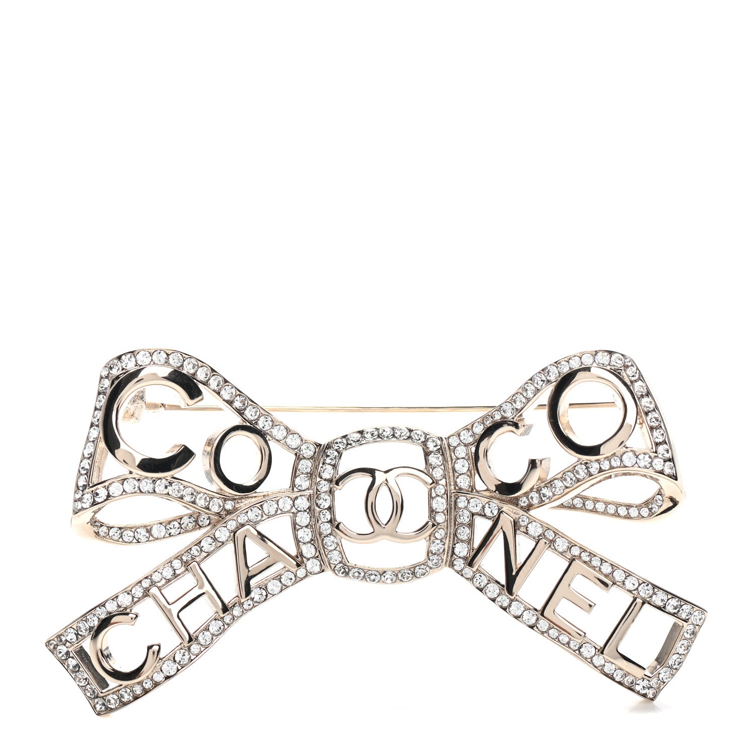 Chanel Metal Crystal Bow-tiful CC Brooch Gold 1 of 4