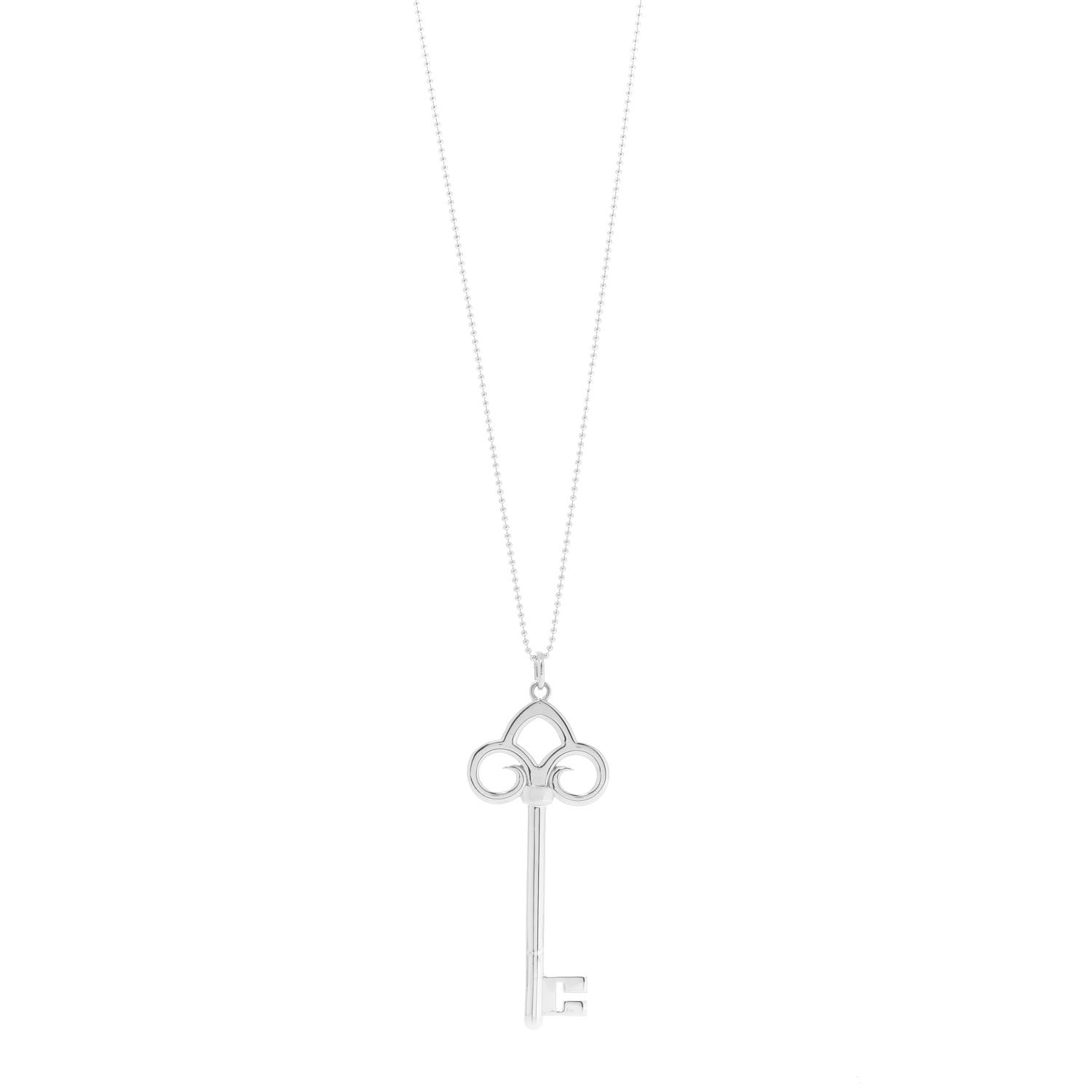 Tiffany Sterling Silver Key Pendant Bead Chain Necklace 1 of 7