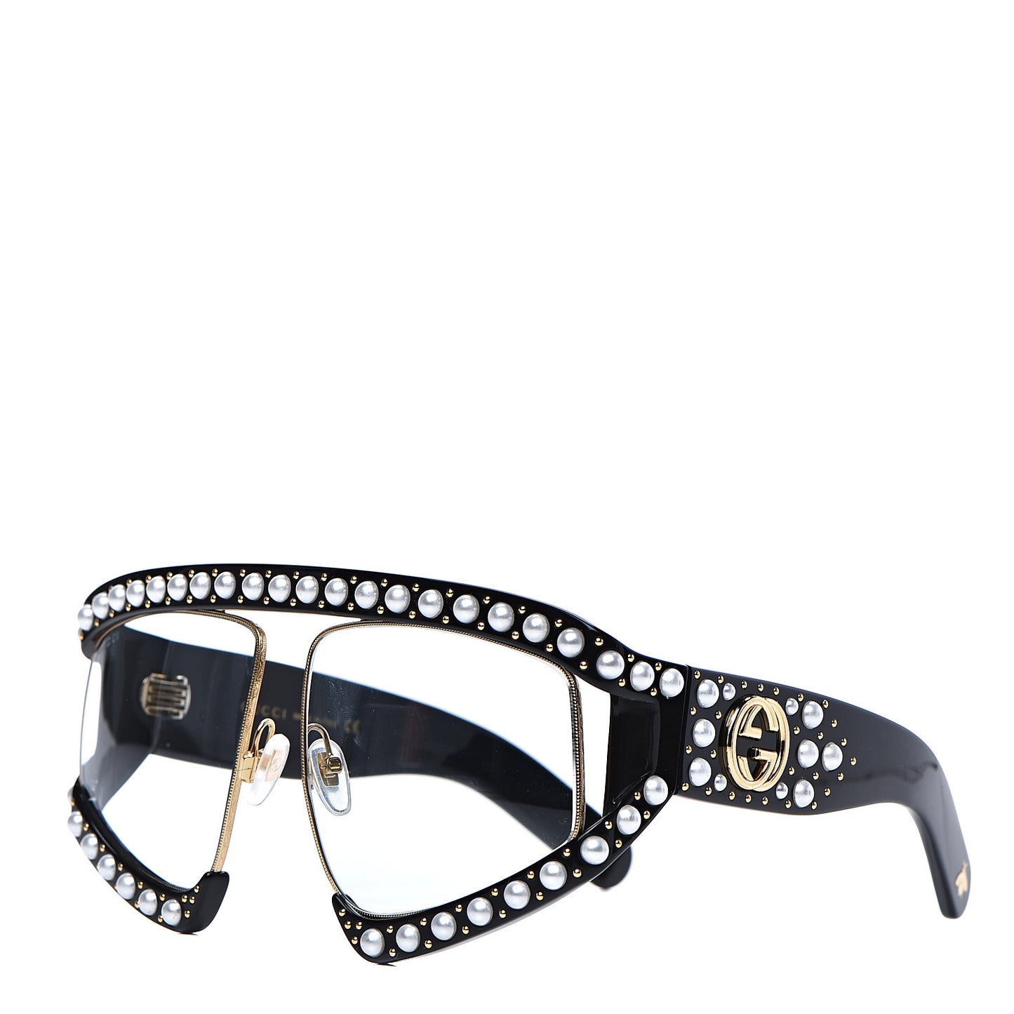 Acetate Pearl Rectangular Frame Sunglasses GG0234S Black