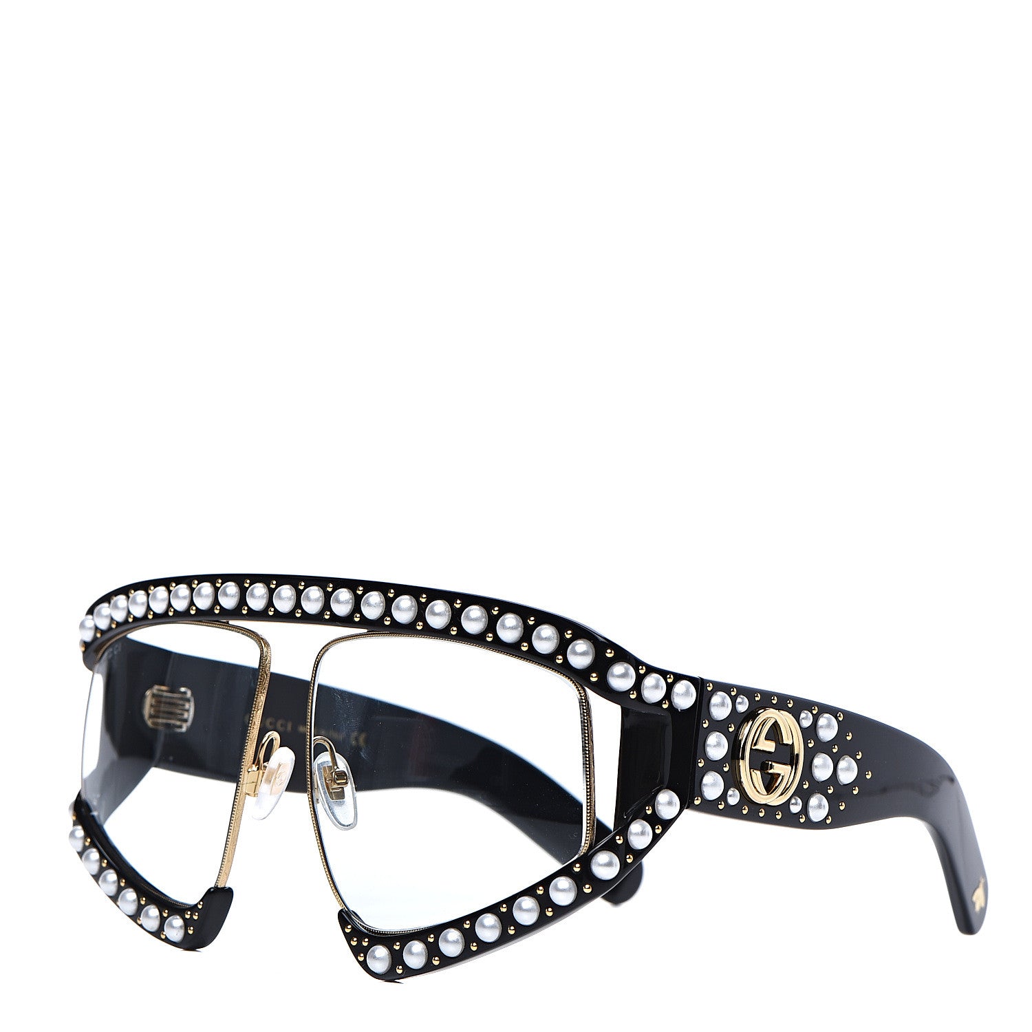 Gucci Acetate Pearl Rectangular Frame Sunglasses GG0234S Black 1 of 6