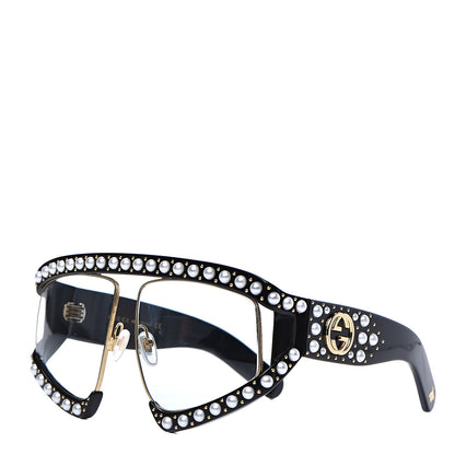 Gucci Acetate Pearl Rectangular Frame Sunglasses GG0234S Black 1 of 6