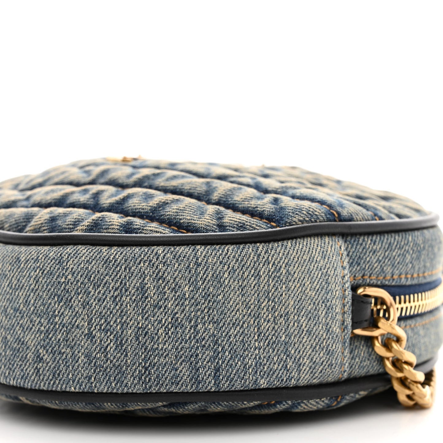 Denim Quilted Monogram Round Crossbody Bag Rodeo Blue