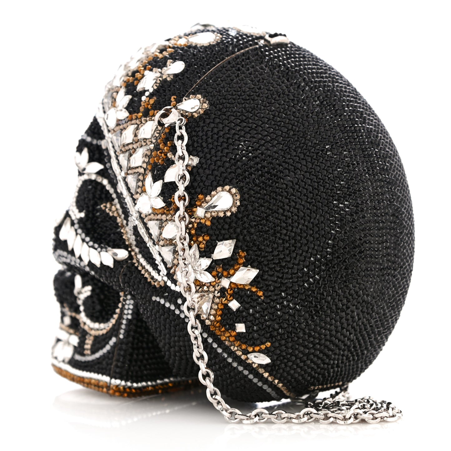 Crystal Bela Lugosi Skull Minaudiere Clutch Silver Multicolor