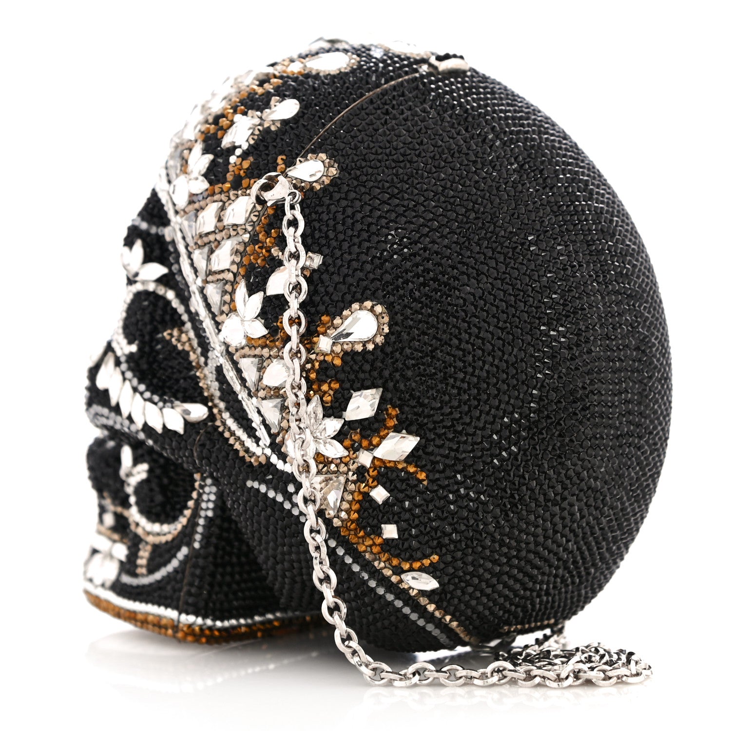 Judith Leiber Crystal Bela Lugosi Skull Minaudiere Clutch Silver Multicolor 3 of 12