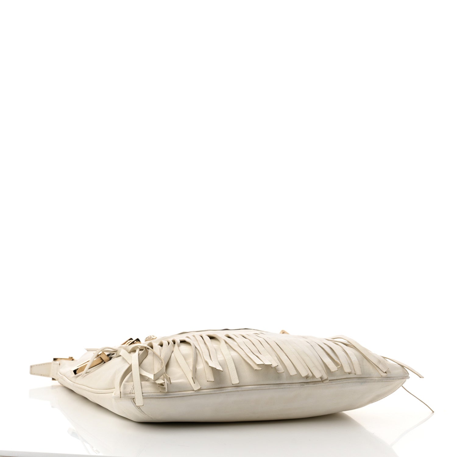 Versace Calfskin Medium Palazzo Fringe Shoulder Bag White 4 of 14